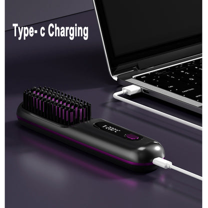 2-In-1 Wireless Hair Straightener Brush – Portable Fast Heating Comb & Hot Curler, USB Rechargeable