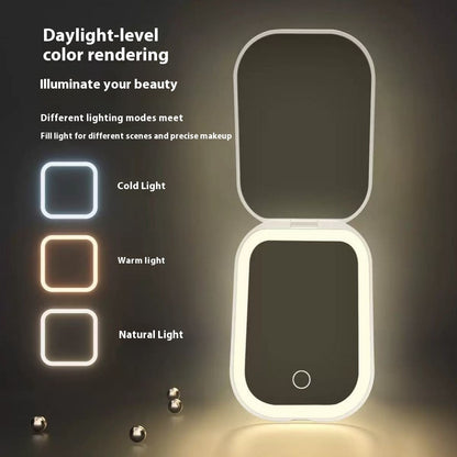 Ultra-Thin Foldable LED Makeup Mirror – Portable HD Cosmetic Mirror with 3-Color Light