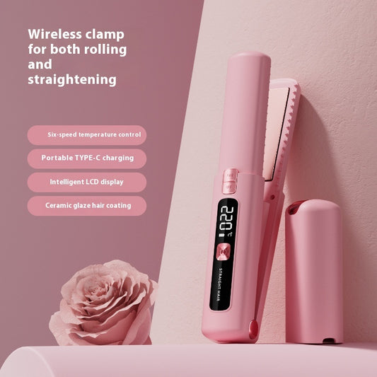 Wireless Hair Straightener with LCD Display – Portable Anion Curling & Straightening Splint