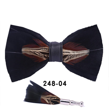 Handmade Feather Bow Tie – Unisex Color Matching Evening Bowtie with Optional Brooch & Gift Box
