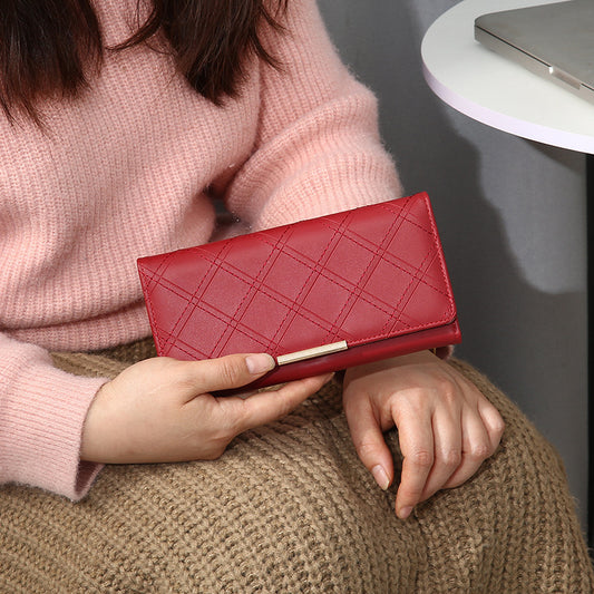 Women's Embroidered Rhombus Clutch Wallet – Large Capacity Waterproof PU Leather