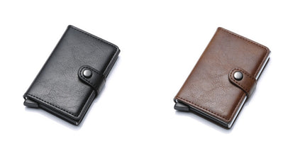 RFID Anti-Theft Vintage Wallet – PU Leather Card Holder with Aluminum Case & Pop-Up Design