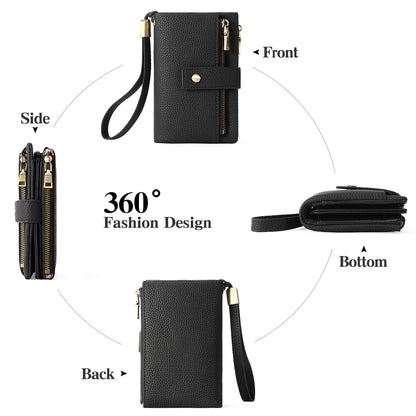 Women's Genuine Leather Wallet – Zipper Clutch Anti-theft Card Swiping Coin Purse