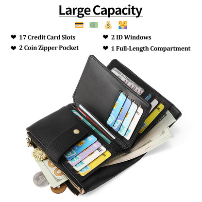 Women's Genuine Leather Wallet – Zipper Clutch Anti-theft Card Swiping Coin Purse