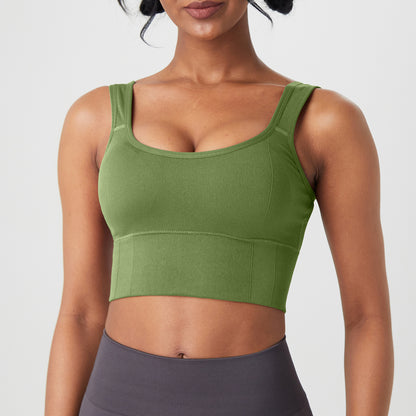 Wide Shoulder Strap Threaded Yoga Bra – Seamless Sports Vest for Women