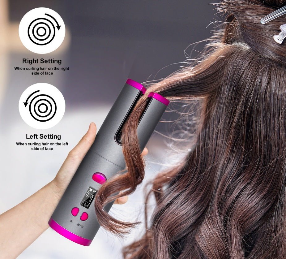 Wireless USB Rechargeable Curling Iron – Multifunctional Automatic Hair Curler with 6 Heat Settings