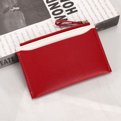 Women’s PU Leather Zipper Coin Purse – Contrast Color Card Holder with Anti-theft Protection