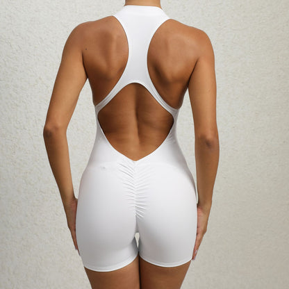 Women’s Zippered Yoga Fitness Jumpsuit – Sleeveless Butt Lifting Sportswear Tummy Control Shapewear