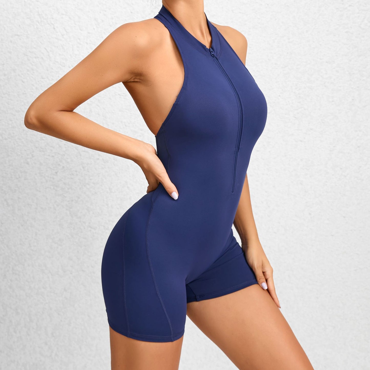 Women’s Zippered Yoga Fitness Jumpsuit – Sleeveless Butt Lifting Sportswear Tummy Control Shapewear