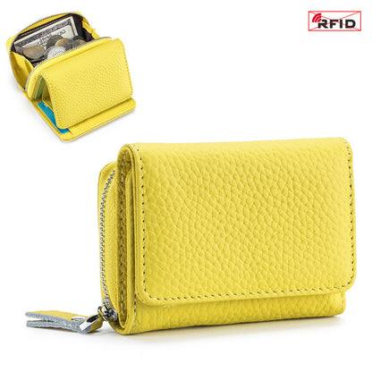 Women’s Leather Tri-fold RFID Wallet – Mini Large Capacity Coin & Card Holder