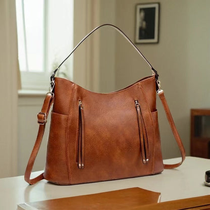 Luxury Women’s Leather Handbag – Large Capacity Messenger Bag, Vintage PU Shoulder Tote with Tassel Design