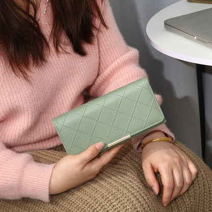Women's Embroidered Rhombus Clutch Wallet – Large Capacity Waterproof PU Leather