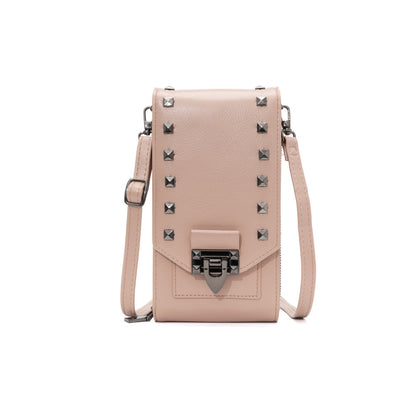 Women’s Rivet Design Crossbody Shoulder Bag – PU Leather Mobile Phone Handbag