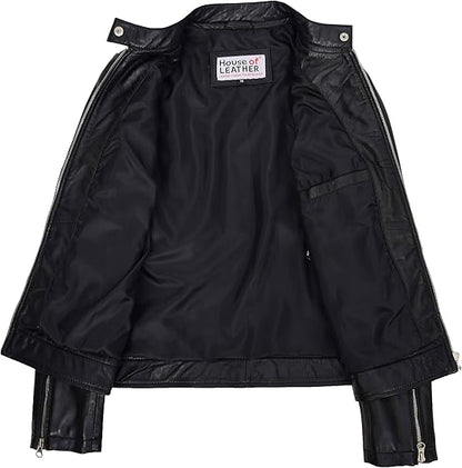Women’s Real Nappa Leather Biker Jacket – Casual Zip Up Motorcycle Style
