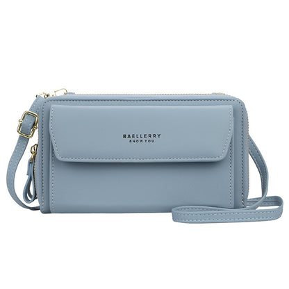 Ladies’ Long Wallet with Double Zipper – Large Capacity PU Leather Diagonal Crossbody Bag