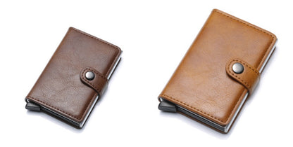 RFID Anti-Theft Vintage Wallet – PU Leather Card Holder with Aluminum Case & Pop-Up Design