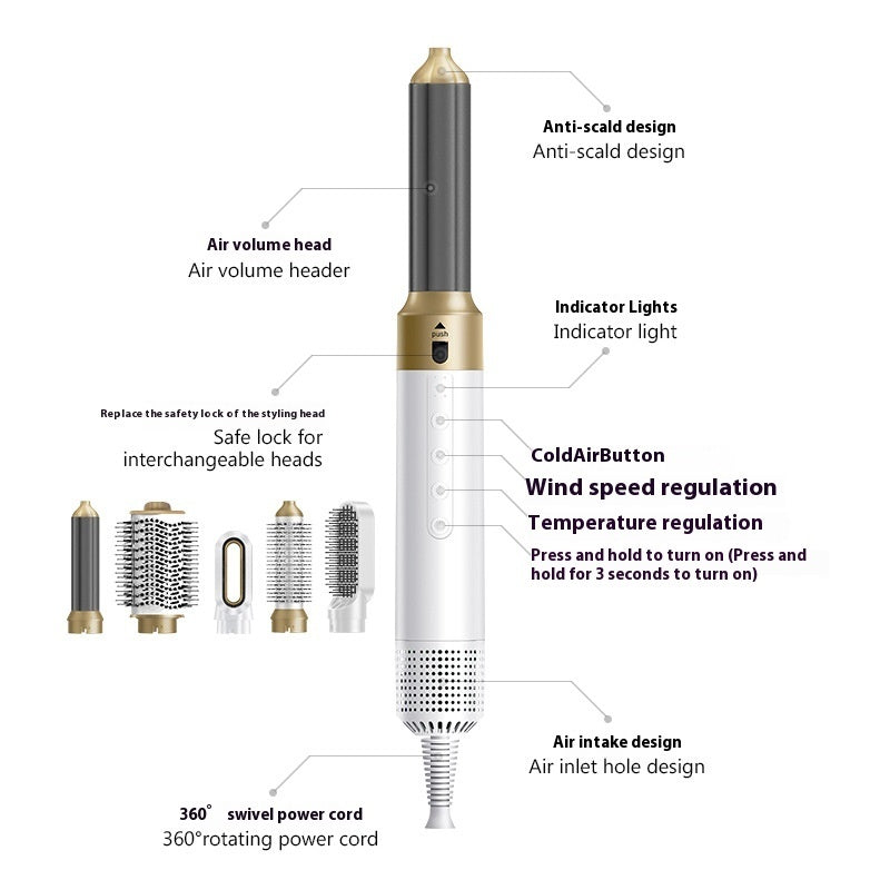 6-in-1 Electric Multifunctional Hot Air Comb – Curling, Straightening & Fluffy Hairstyle Blower Brush