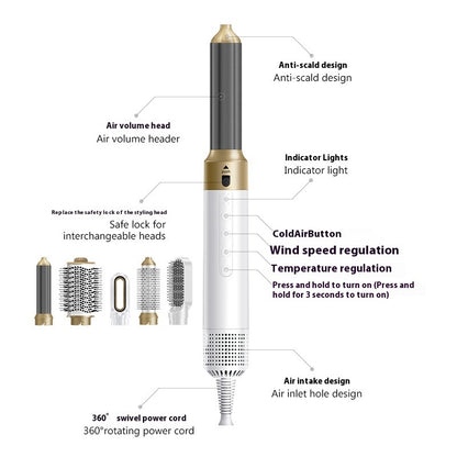 6-in-1 Electric Multifunctional Hot Air Comb – Curling, Straightening & Fluffy Hairstyle Blower Brush