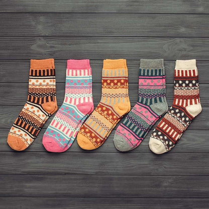 Winter Warm Stripe Wool Socks – 5 Pairs Thick Casual Business Socks for Men