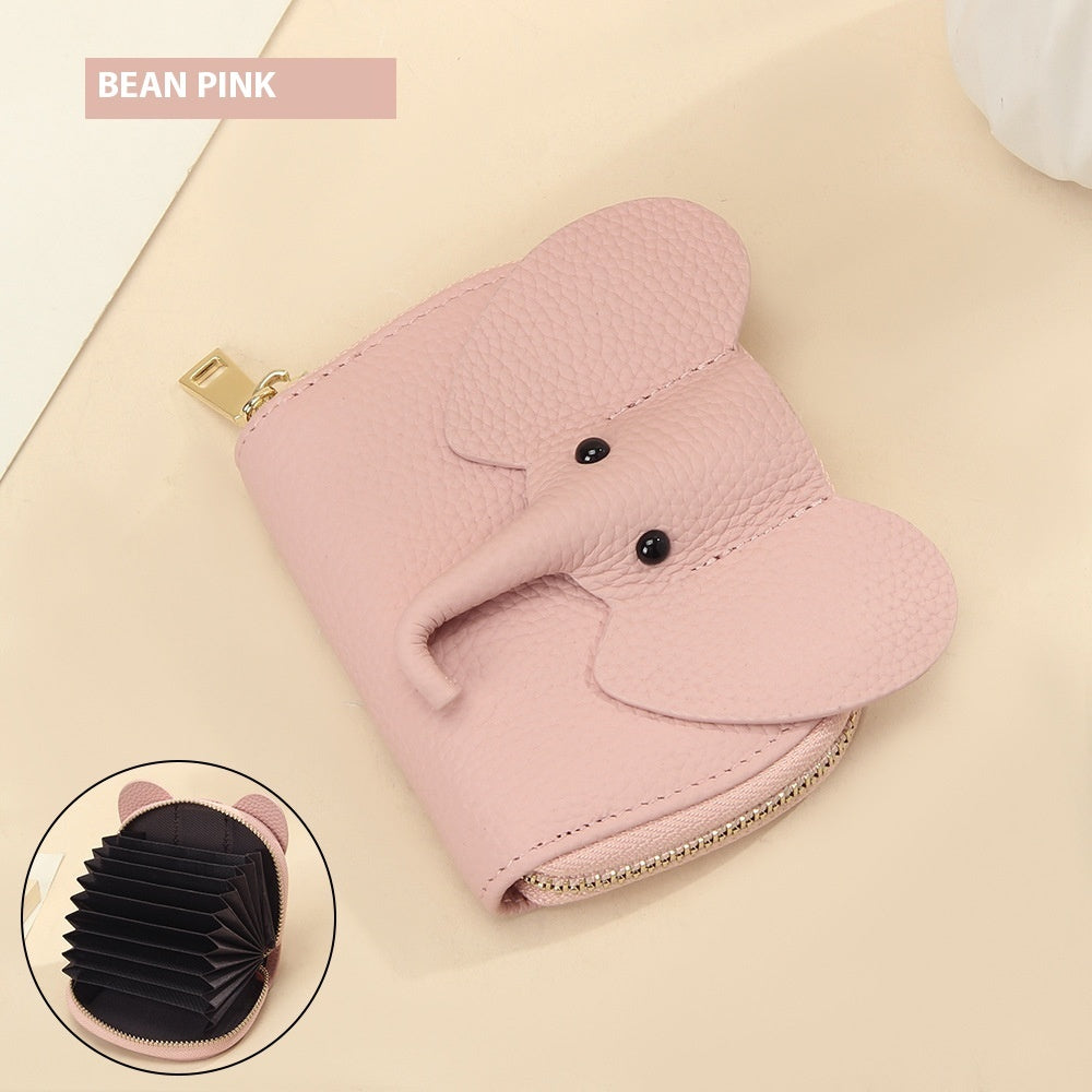 Creative Elephant Leather Card Holder Wallet – Genuine Leather Zipper Coin Purse for Men & Women