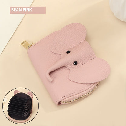 Creative Elephant Leather Card Holder Wallet – Genuine Leather Zipper Coin Purse for Men & Women