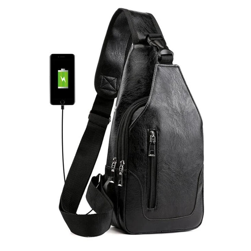 Luxury Men’s Leather Messenger Chest Bag – Vintage Crossbody Business Sling Shoulder Pack