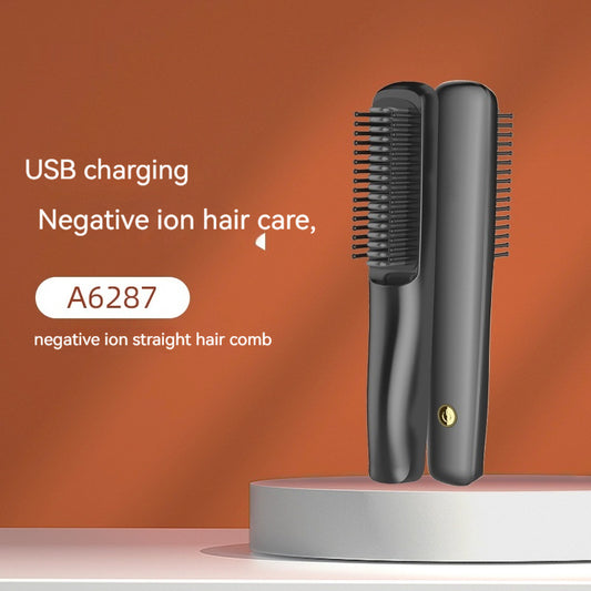 Wireless Charging Anion Straight Comb – USB Rechargeable Hair Straightener & Curler Brush