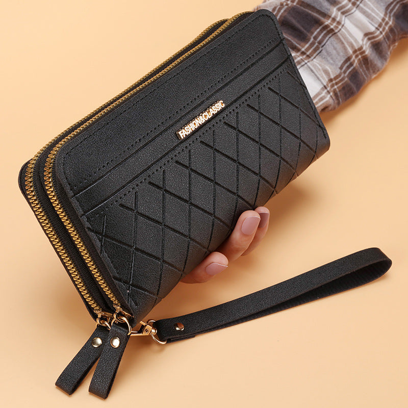 Women’s Double Zipper Long Wallet – Multi Card Slots PU Leather Purse