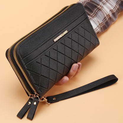 Women’s Double Zipper Long Wallet – Multi Card Slots PU Leather Purse