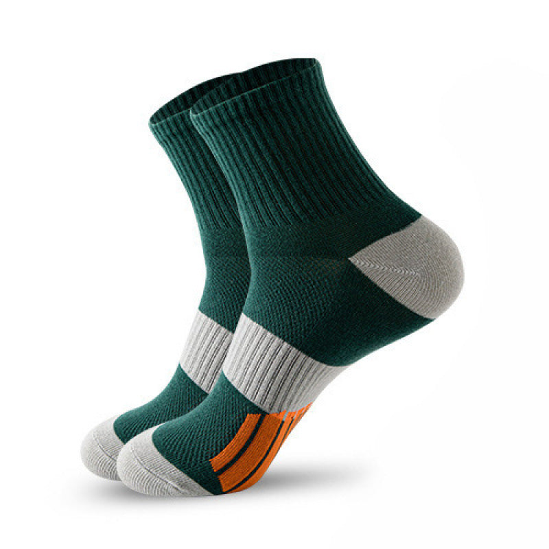 Men’s Middle Tube Cotton Sports Socks – Color Matching Basketball Non-Slip Breathable