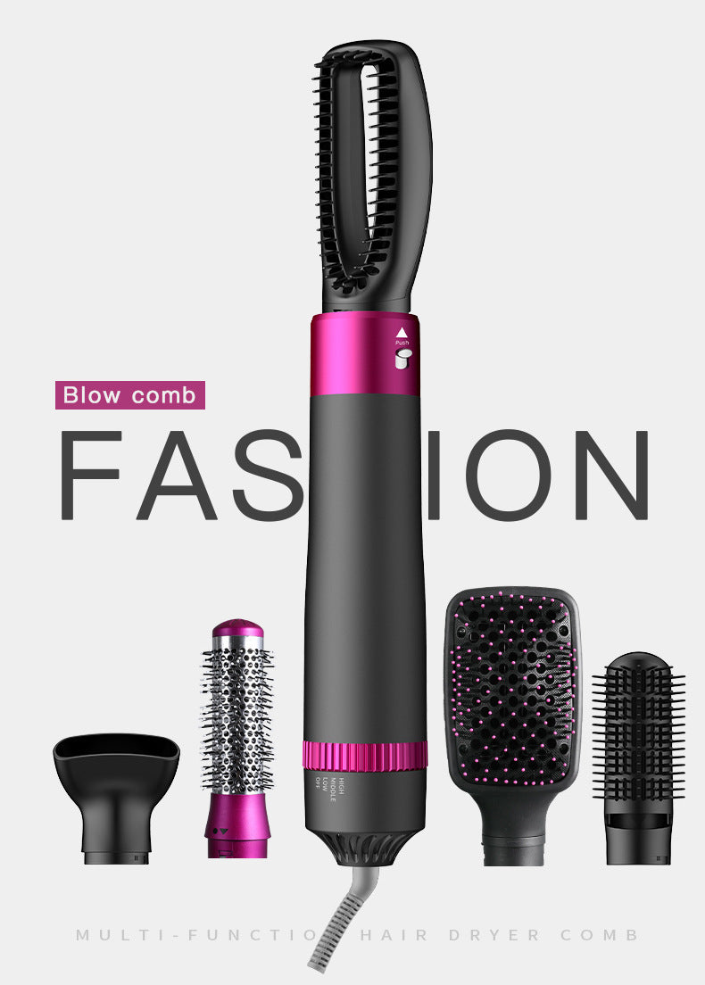 5-in-1 Hot Air Comb Curler & Hair Dryer – Negative Ion Styling Brush with 3 Speed Adjustment (US Standard)
