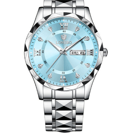 Waterproof Luminous Dual Calendar Watch – Men’s Business Stainless Steel Wristwatch