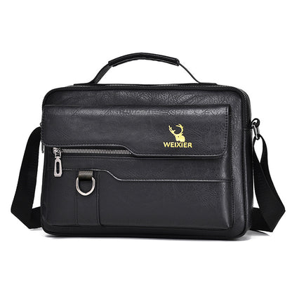 Men’s PU Leather Messenger Bag – Retro Business Shoulder Crossbody Backpack with Flap Design