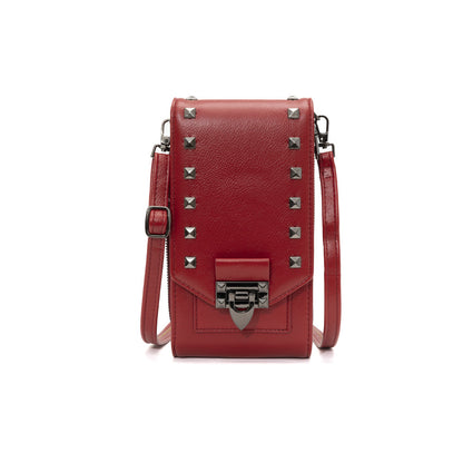 Women’s Rivet Design Crossbody Shoulder Bag – PU Leather Mobile Phone Handbag
