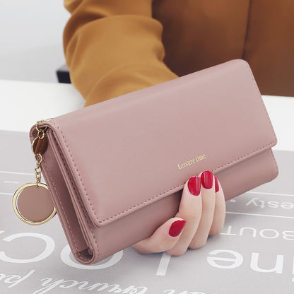 Women’s Korean Style Pendant Wallet – Long PU Leather Multi-Function Tri-Fold Purse