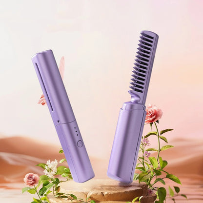 Professional Wireless Hair Straightener & Curler Comb – Portable Fast-Heating Negative Ion Styling Brush