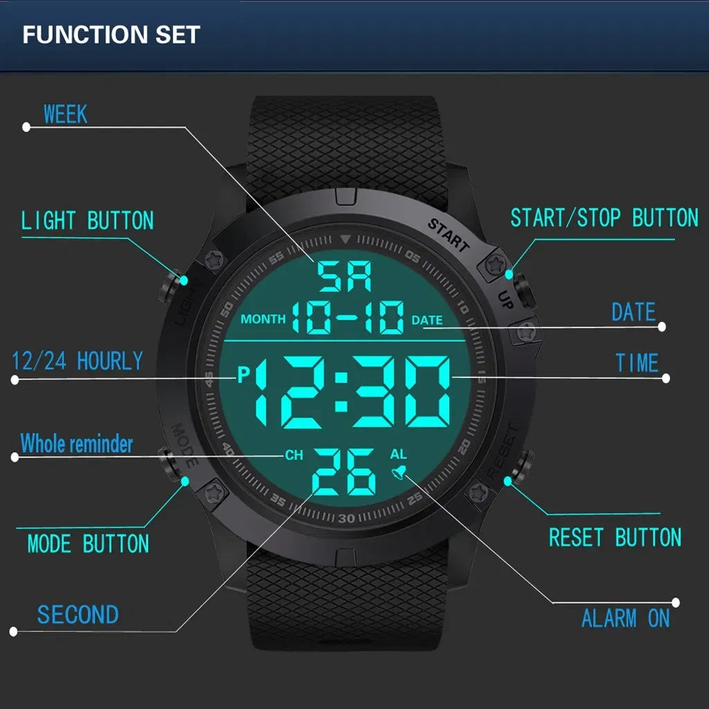 Waterproof Digital Sports Watch – Military Tactical LED Backlight Wristwatch for Men