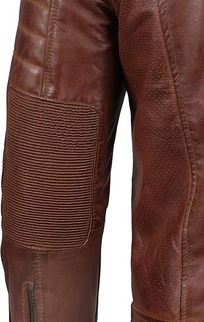 Men’s Quilted Cafe Racer Leather Motorcycle Jacket – Real Lambskin
