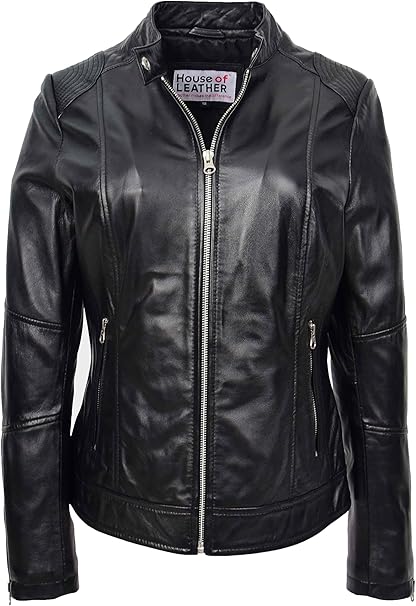 Women’s Real Nappa Leather Biker Jacket – Casual Zip Up Motorcycle Style