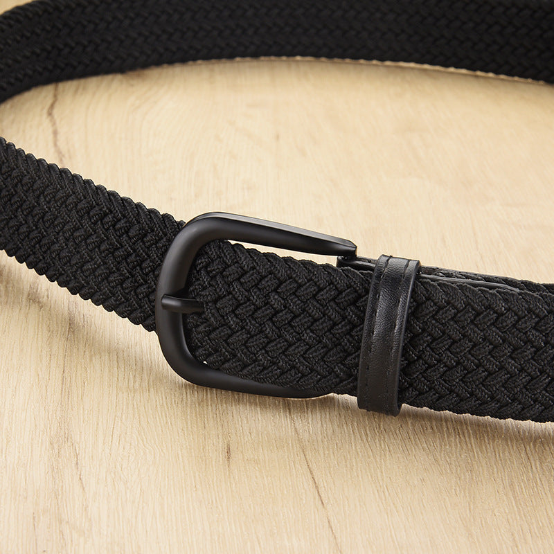 Unisex Woven Elastic Belt – Stretch Canvas Punch-Free Belt with Alloy Buckle