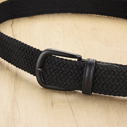 Unisex Woven Elastic Belt – Stretch Canvas Punch-Free Belt with Alloy Buckle