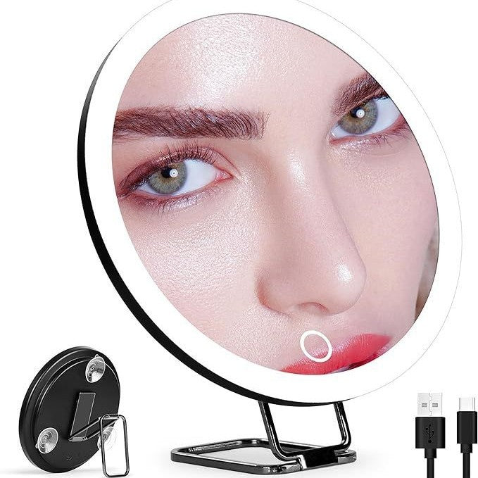 Charging LED Fill Light Rotating Makeup Mirror with Stand, Tweezers & Scissors