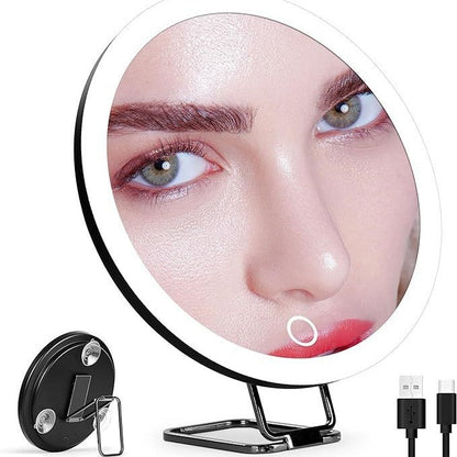 Charging LED Fill Light Rotating Makeup Mirror with Stand, Tweezers & Scissors