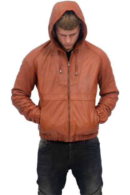 Men’s Casual Leather Hooded Bomber Jacket Odesa | Nappa Lamb Leather