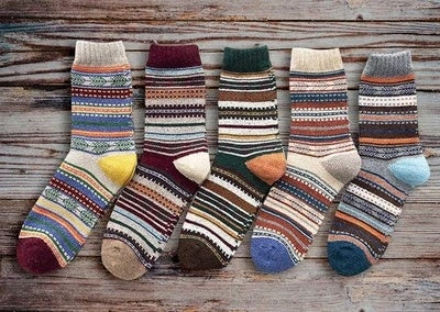 Winter Warm Stripe Wool Socks – 5 Pairs Thick Casual Business Socks for Men