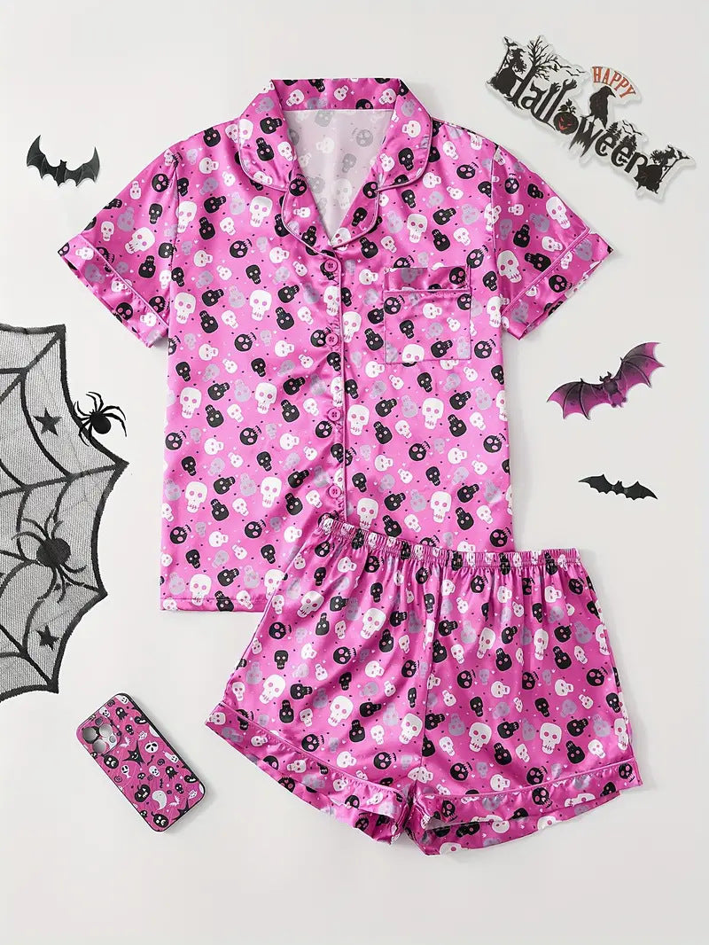 Women’s Summer Pajamas Set – Short Sleeve Cardigan Loungewear with Shorts