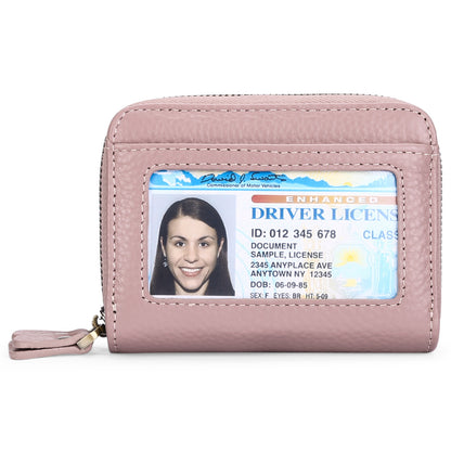 First Cowhide Double Layer Zipper Expanding Card Holder – Genuine Leather Anti-Theft Wallet with Gift Box
