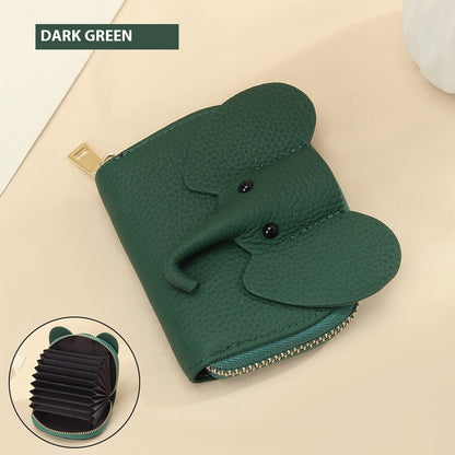 Creative Elephant Leather Card Holder Wallet – Genuine Leather Zipper Coin Purse for Men & Women