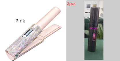 2-in-1 Electric USB Hair Straightening Brush – Wireless Ceramic Comb & Hair Curler