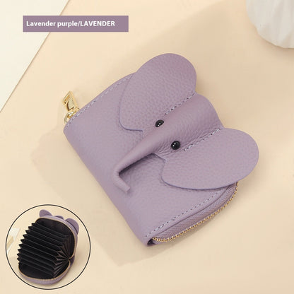 Creative Elephant Leather Card Holder Wallet – Genuine Leather Zipper Coin Purse for Men & Women